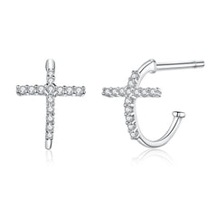 Silver & CZ Cross Earrings
